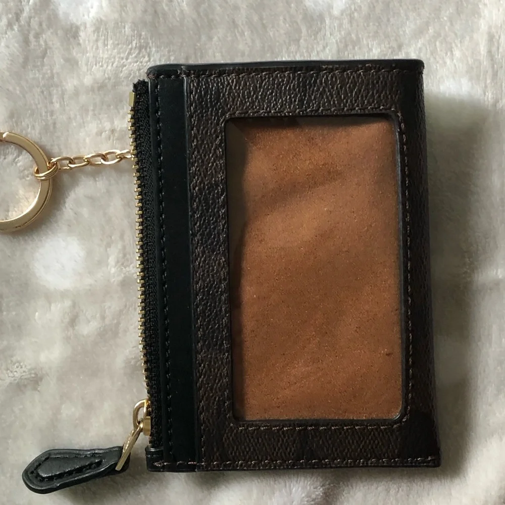 Coach Brown and Black Signature Zip Wristlet with Gold Hardware New